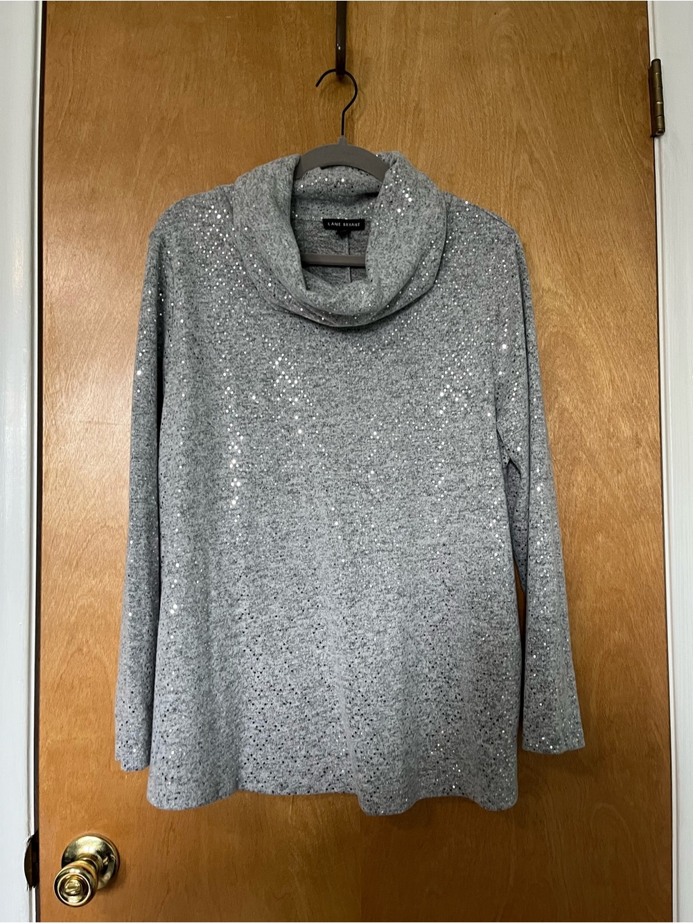 Lane Bryant Light-Gray Sparkle Cowl-Neck Long-Sleeve Sweater | Size 14/16